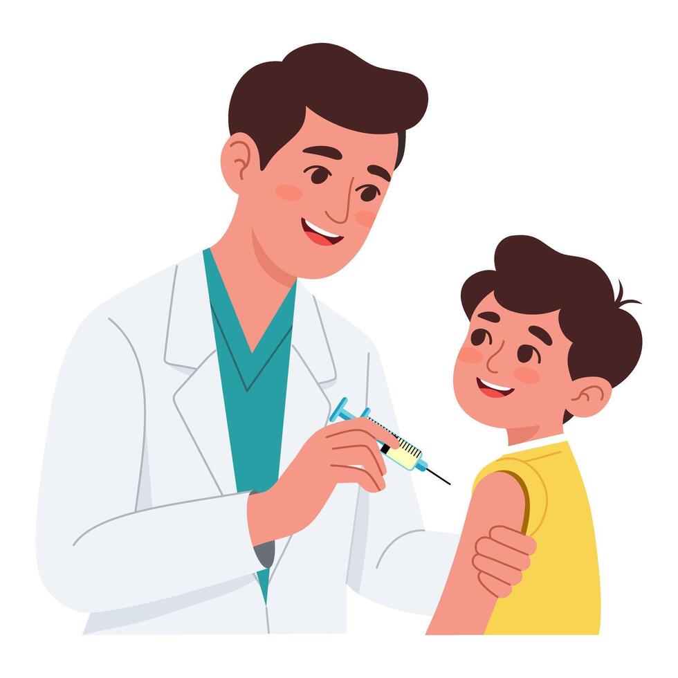 Doctor vaccinating a smiling child vector