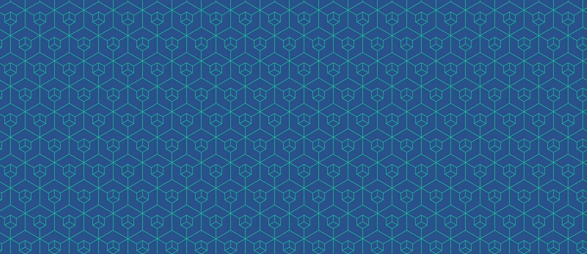 Abstract geometric pattern, seamless texture of interconnected cubes in teal on a deep blue background. vector