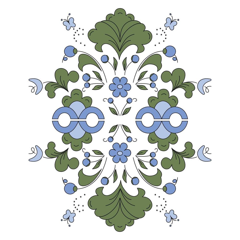 decorative patterns with folk flowers and leaves on a white background. vector