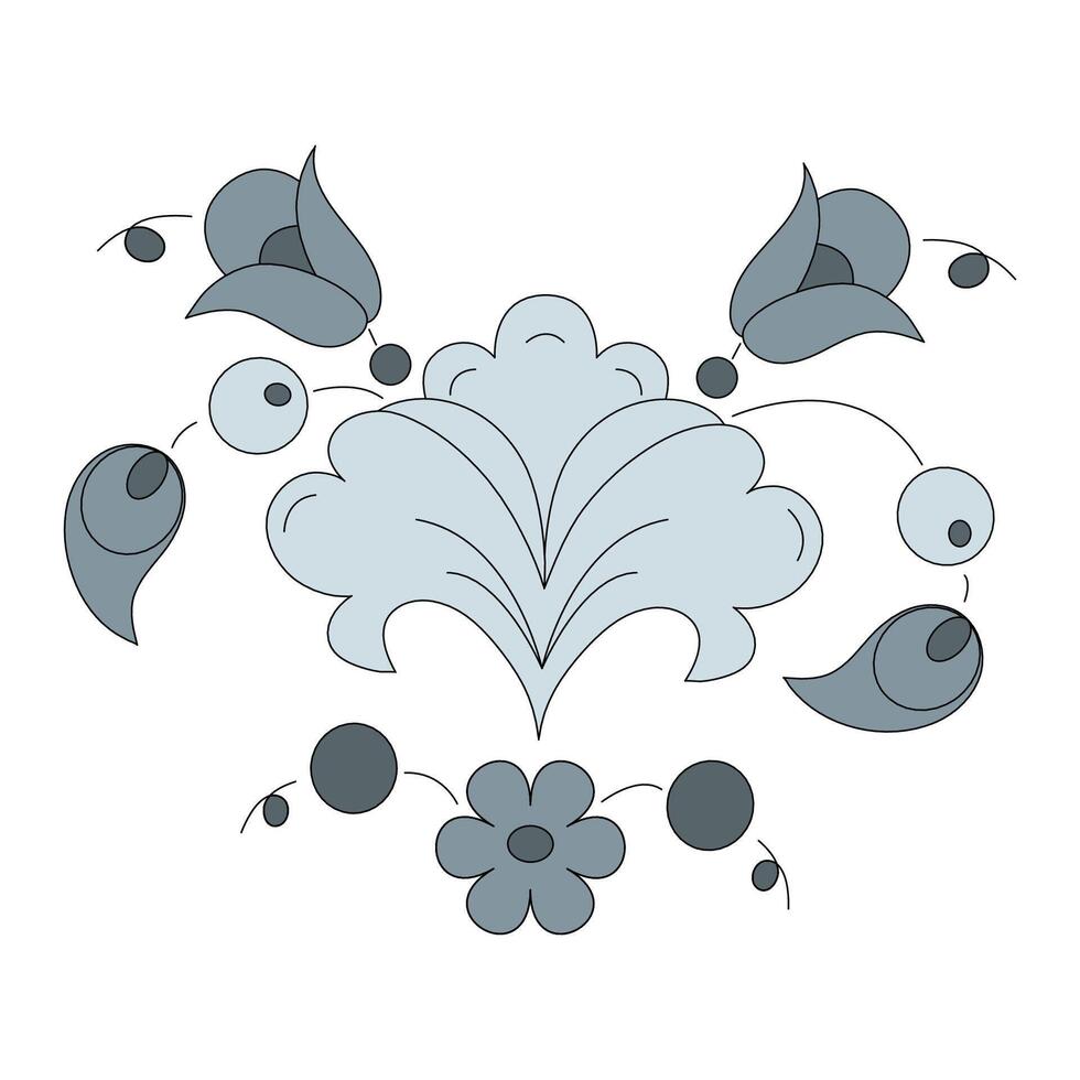 decorative pattern with flowers and leaves of gray-blue shades on a white background. vector
