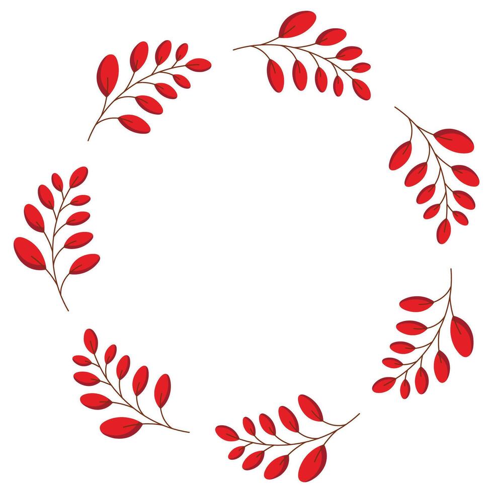 round frame, a wreath of red autumn leaves on a white background. vector
