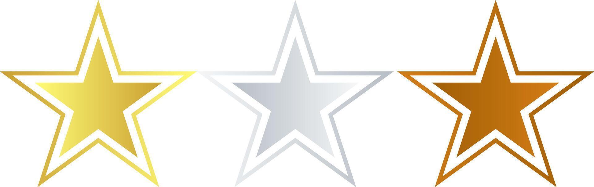 Golden, Silver, Bronze Star Design with Gradient color. vector