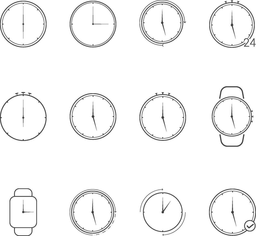 Outlined Clock and watch Icons Sets for buttons,Web interface and other uses. vector