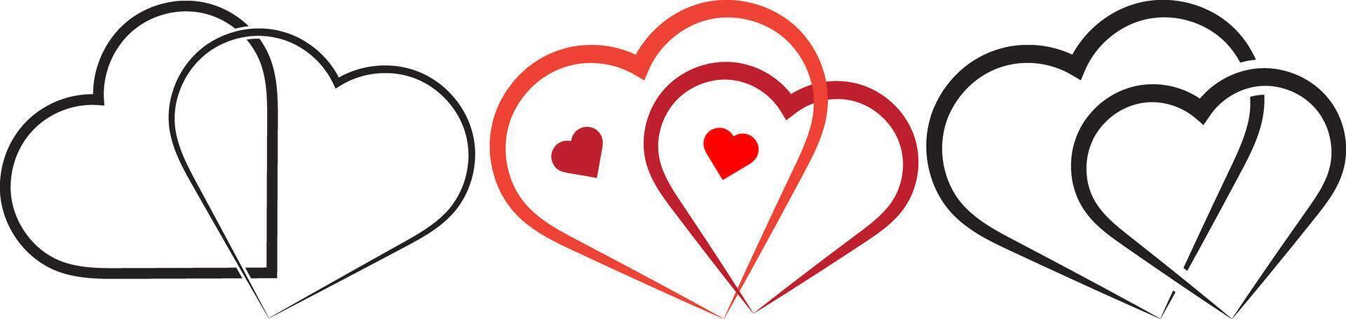 Black, Red, Dark Red Color Flat Heart Design. Heart Design Set. vector