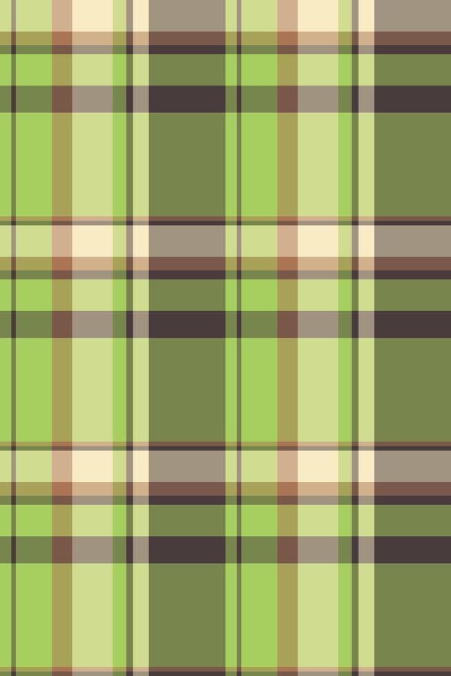 Japanese plaid tartan pattern, 1970s texture check textile. Graphical seamless fabric background in lime and green colors. vector