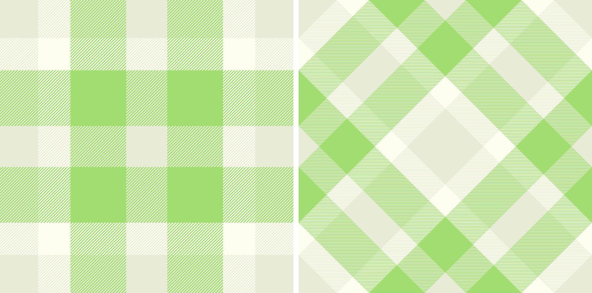 Two green plaid patterns side by side. Represents freshness, spring, or a pastoral theme. Ideal for backgrounds, textiles, crafts or invitations. vector