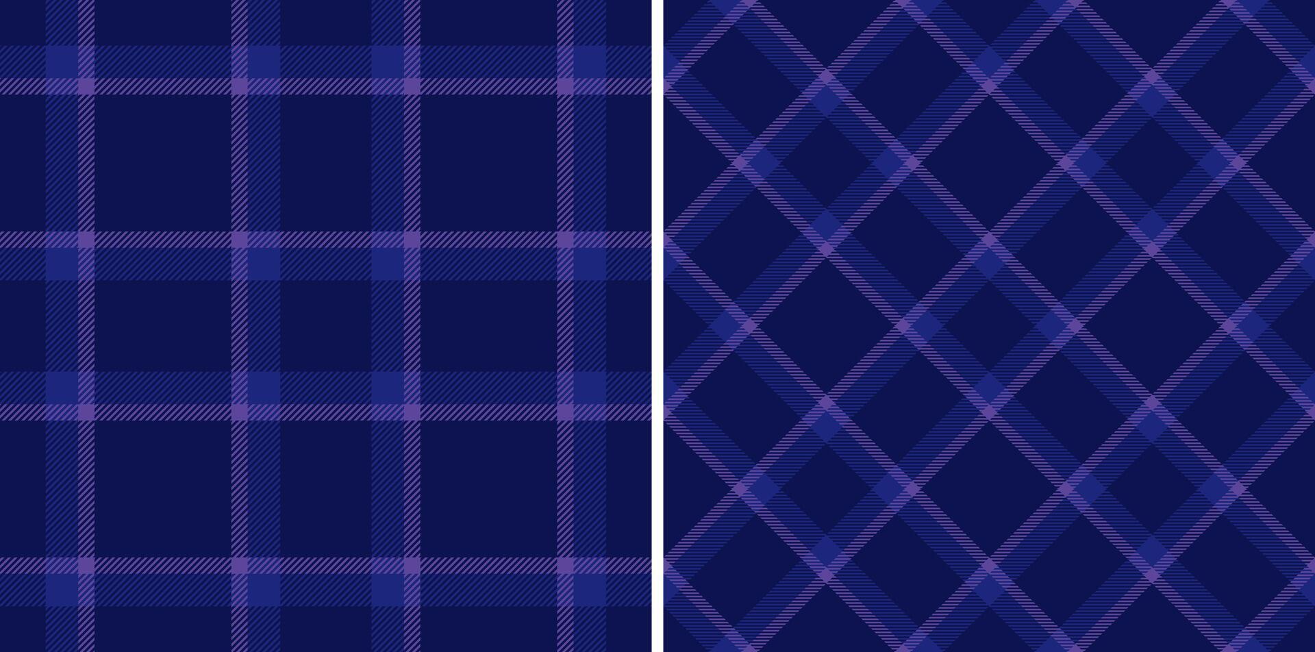 Elegant navy blue and lilac plaid patterns, perfect for textile design, fashion, or website backgrounds. These seamless textures offer versatile design options with classic and modern appeal. vector
