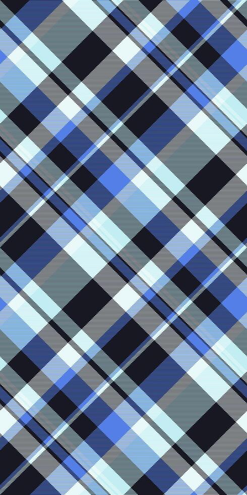 Diagonal plaid pattern in cool blues, grays, and whites. Perfect for textile design, website backgrounds, or fashion projects. Subtle texture adds visual interest. Clean, modern aesthetic. vector
