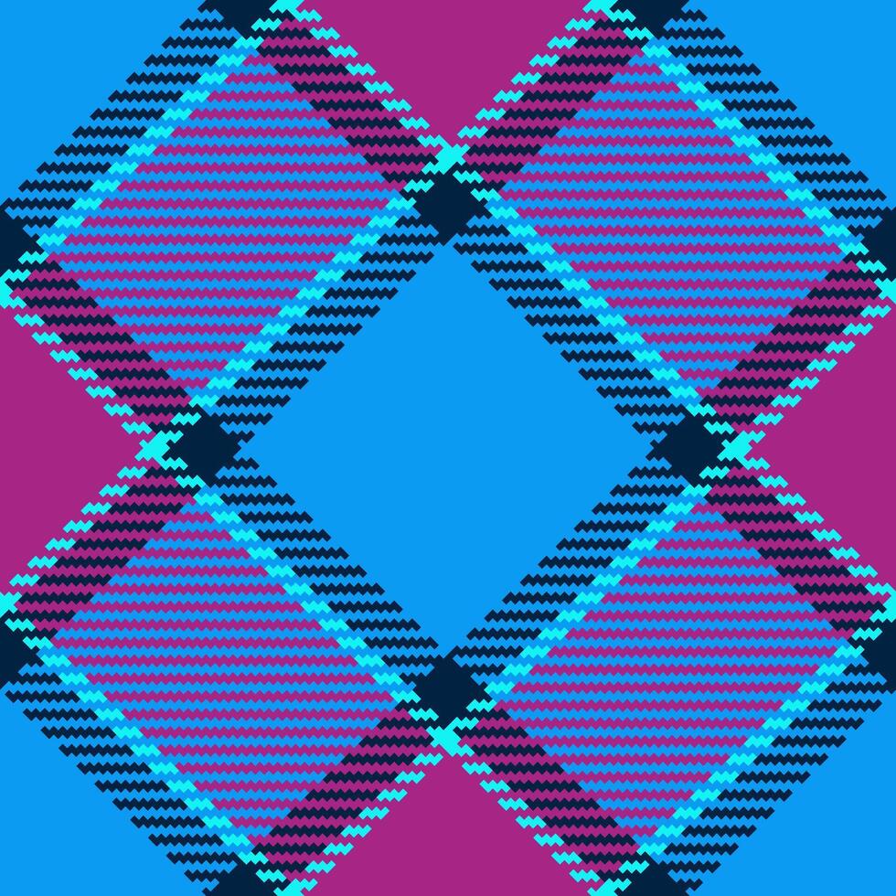 Vibrant blue and pink plaid pattern. Modern geometric textile design ideal for fashion, websites, or packaging. Bold, intersecting lines create a dynamic, energetic visual. vector