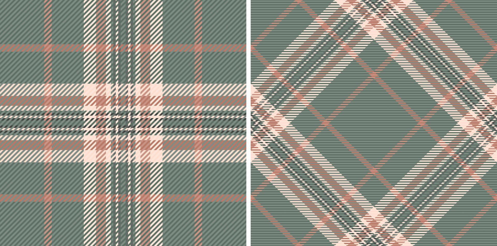 Elegant duo of seamless plaid patterns in muted greens and blush pinks. Versatile textures ideal for textile design, fashion, apparel, website backgrounds, and packaging. vector