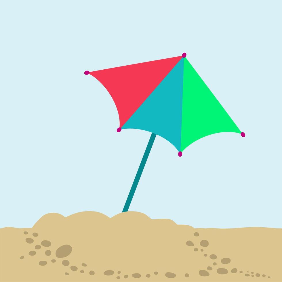 Colorful Beach umbrella in sand. vector