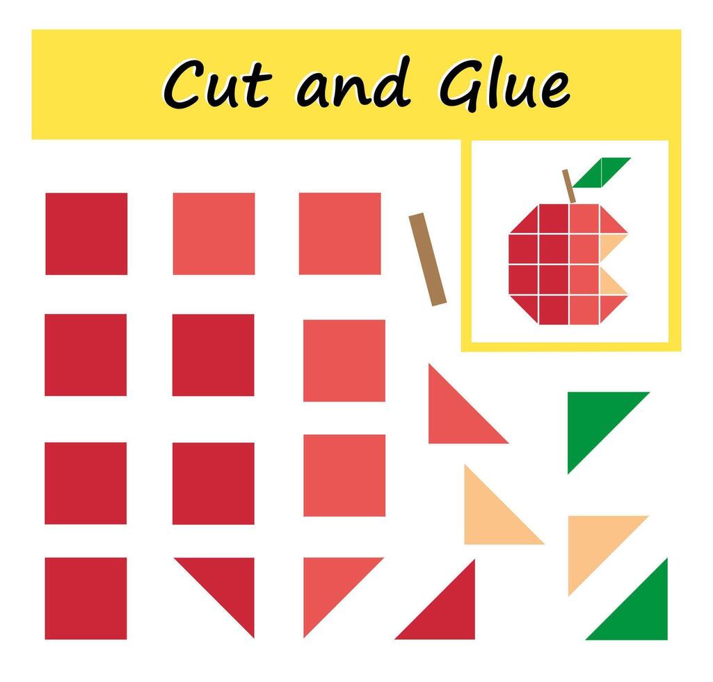 Educational paper game for children. Cut parts of the image and glue on the paper. illustration of cartoon apple. vector