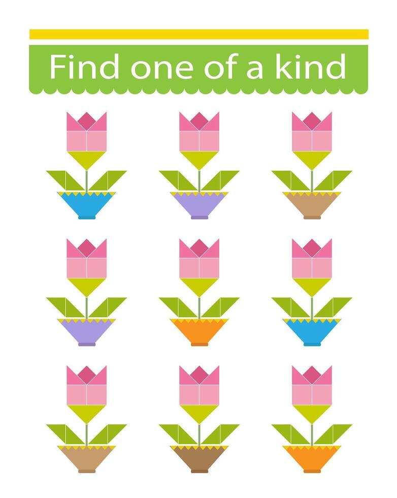 Fun education game for kids. Need to find one of a kind rose. Kids activity page. vector