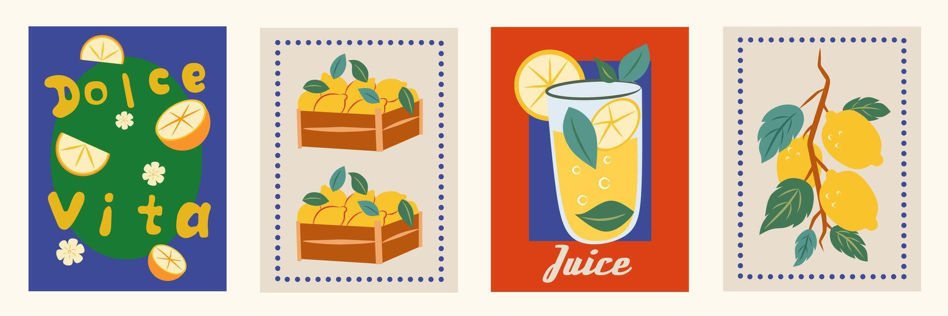 Lemon, limoncello and lemon slices in mediterranean frames set. elegant colorful doodle illustration of lemons, label for poster, invitation, placard. Italian style vacation illustration vector