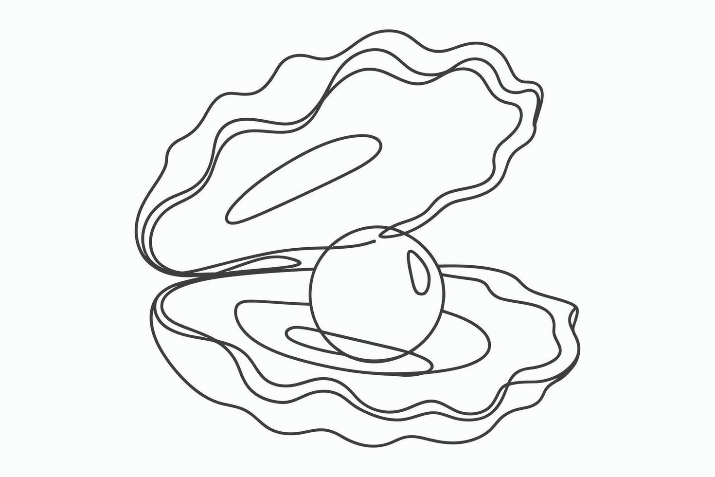 Simple line drawing of an open oyster shell with a pearl isolated on white background vector
