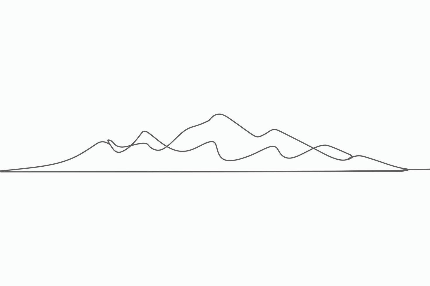 Abstract mountain range silhouette drawn with a single continuous line isolated on white background vector