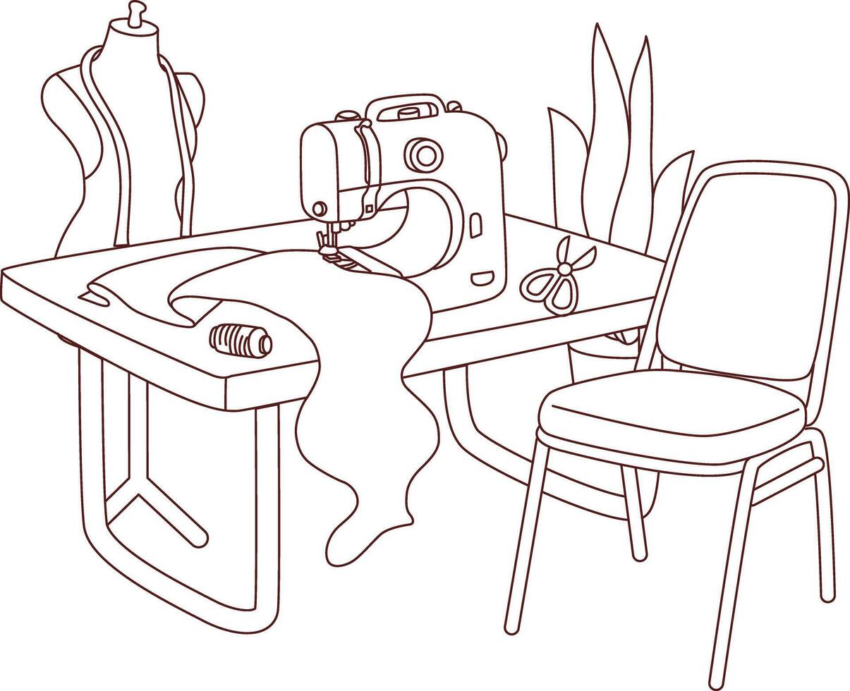 Outline of set up desktop sew office room for architect inspiration. vector