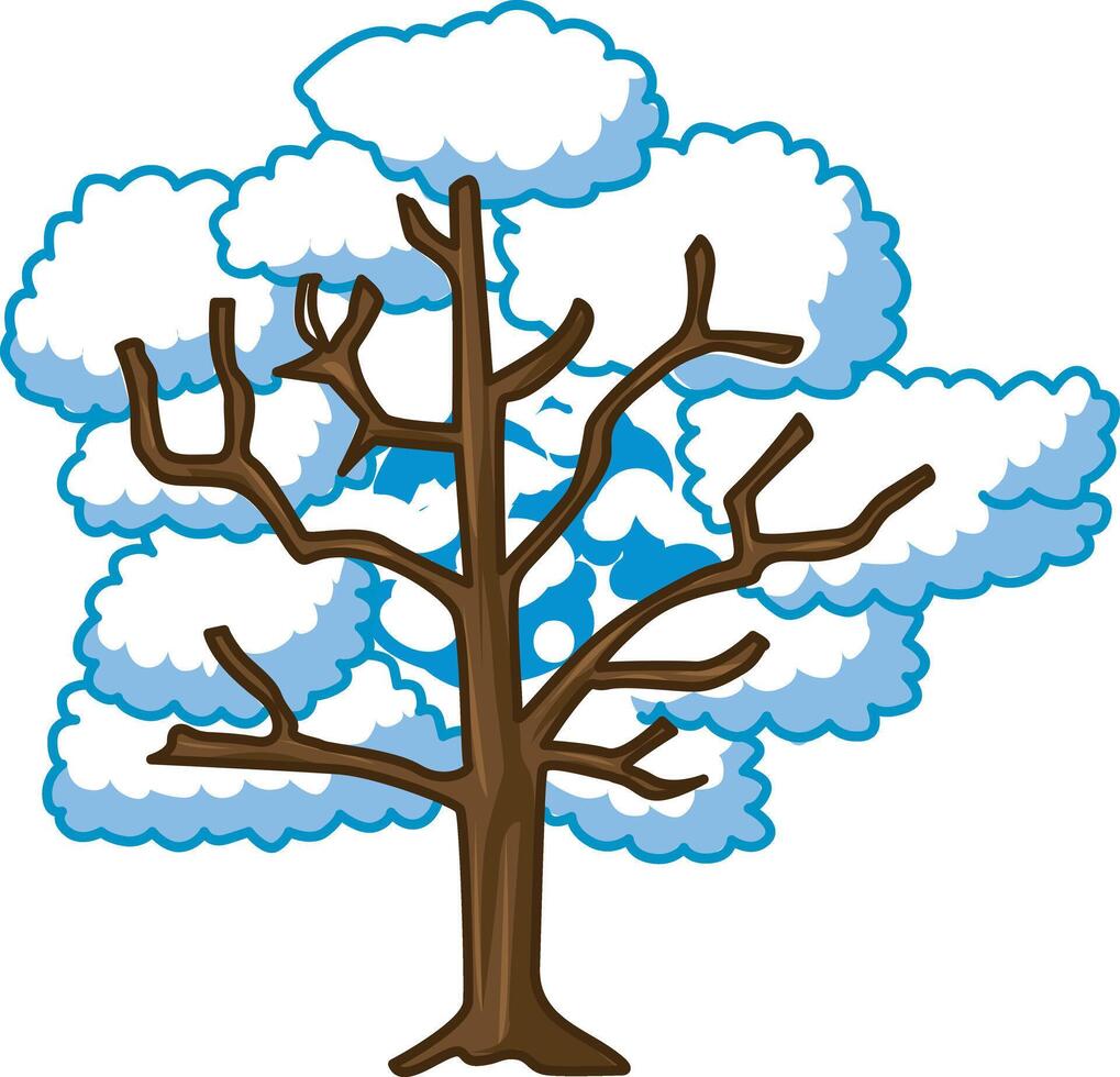 A tree with full of snow. Illustration of winter clip art icon for christmas decoration. vector