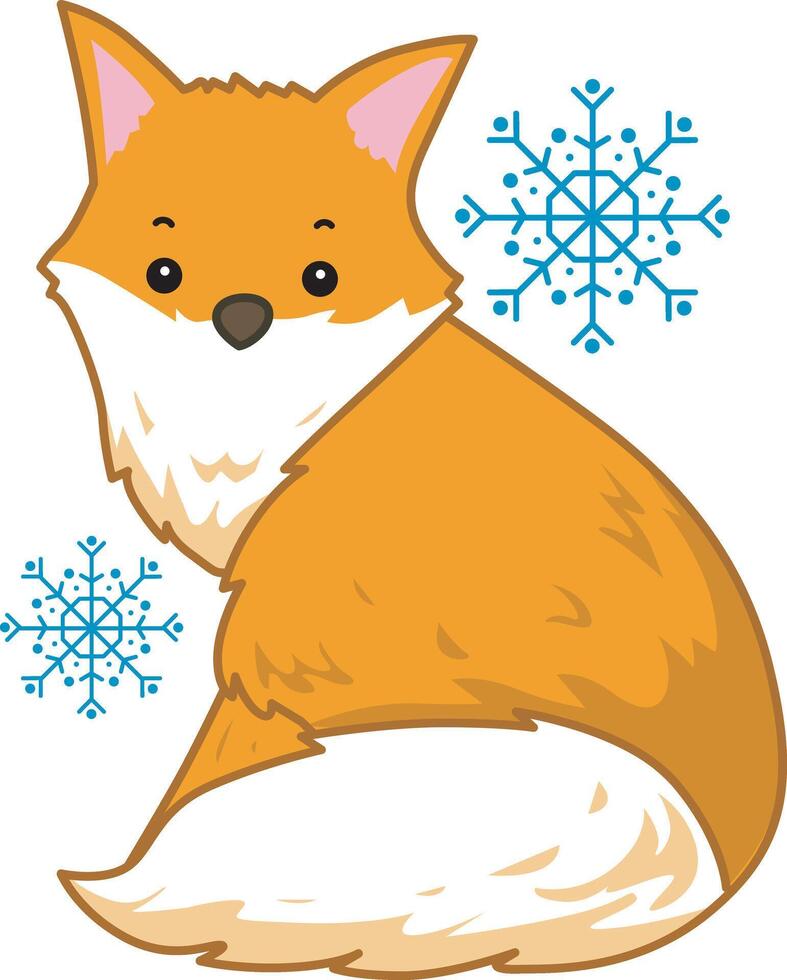 Fox in the snow. Illustration of winter clip art icon for christmas decoration. vector
