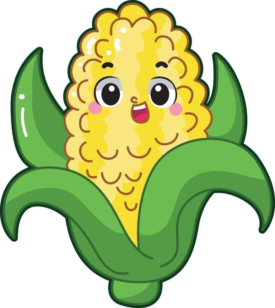 Easy vegetables drawing. Cute corn veggie herbs icon. vector