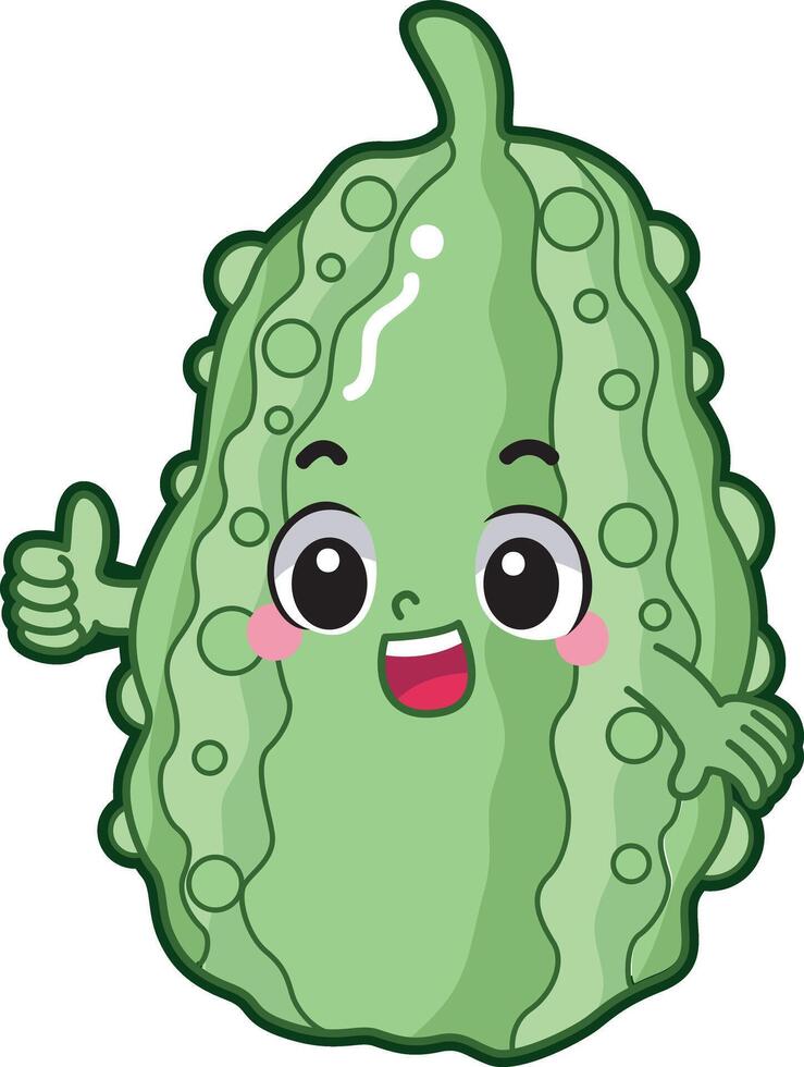 Easy vegetables drawing. Cute bittermelon veggie herbs icon. vector