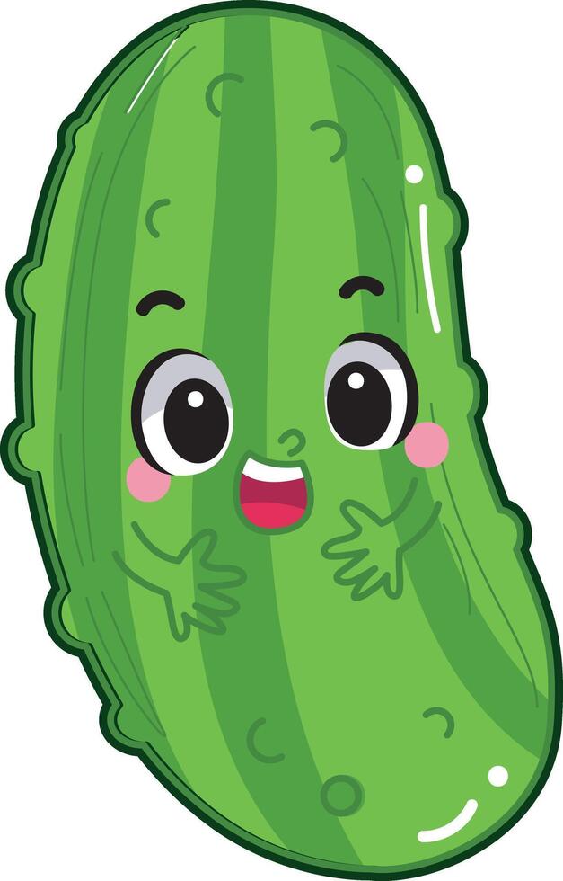 Easy vegetables drawing. Cute cucumber veggie herbs icon. vector