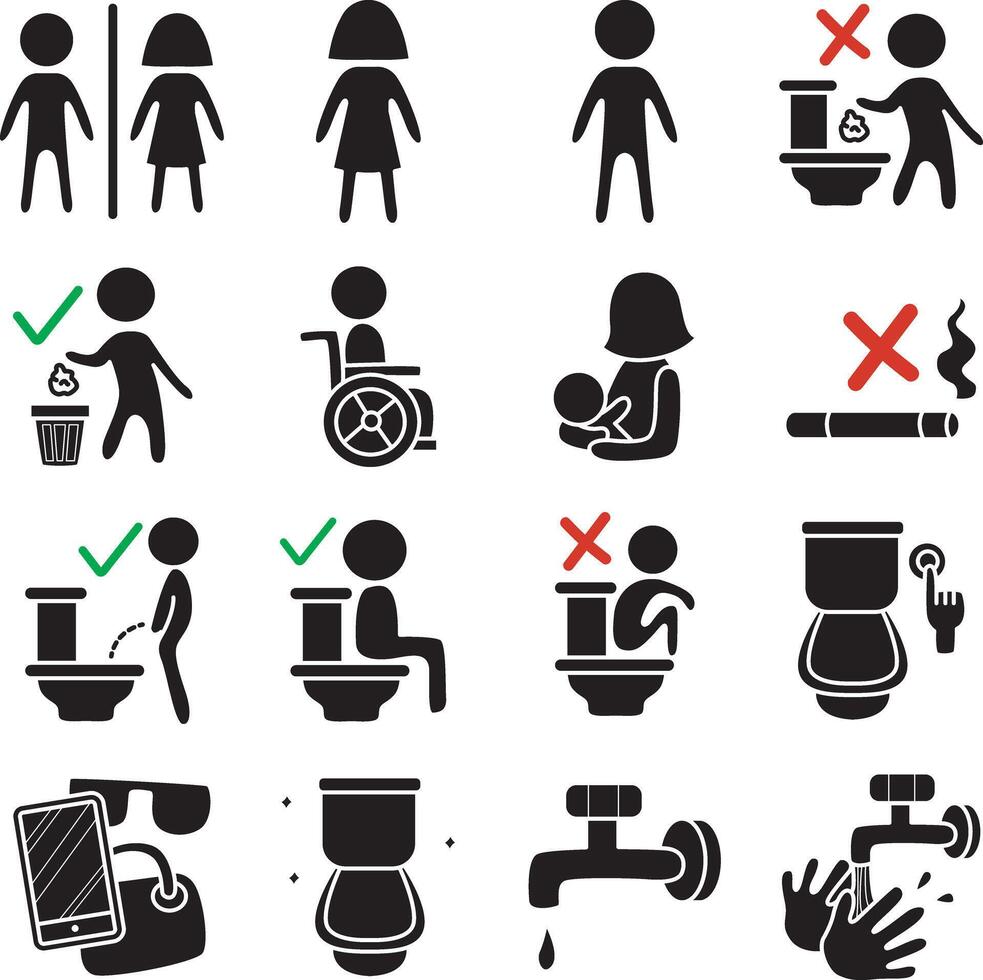 Black sign of toliet elements for education. vector