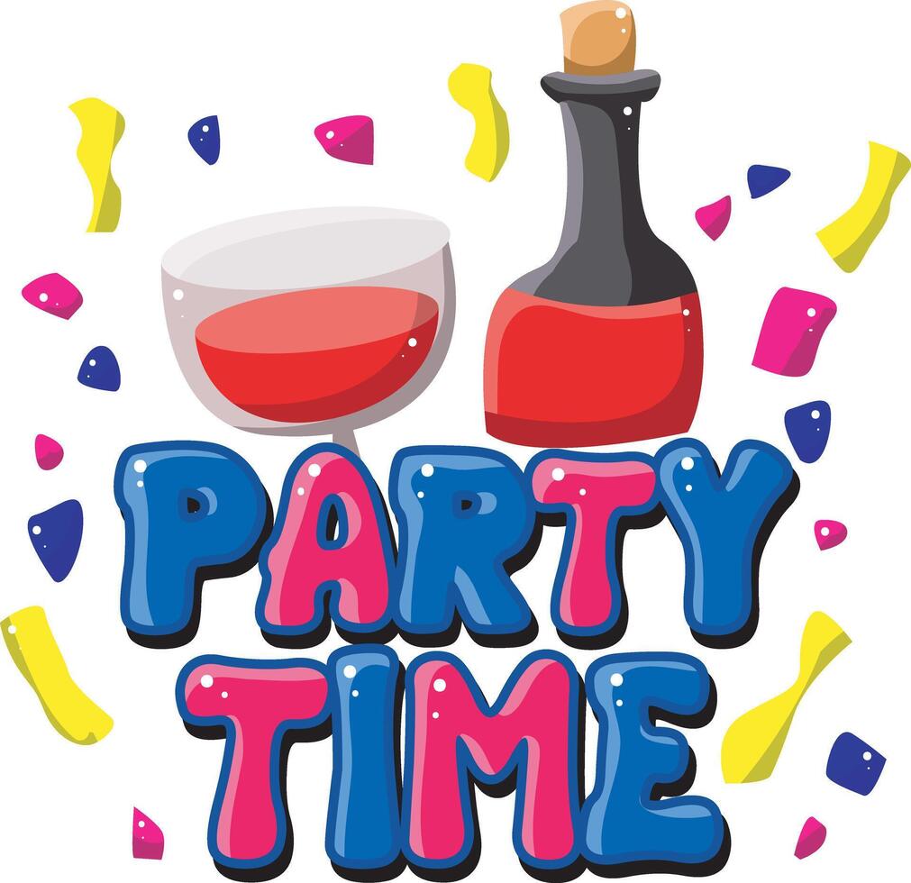Party time text icon. Cute text sticker message illustration. Colorful positive quotes text. vector