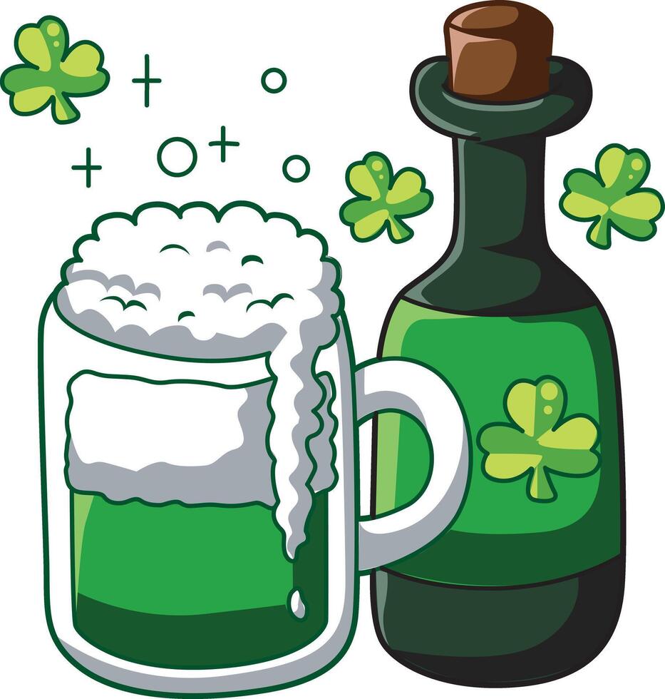 A green wine and bottle. Colorful of Mardi Gras carnival celebration in French. vector
