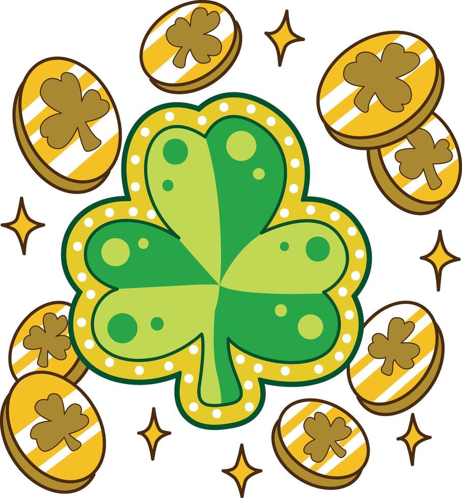 A lucky leaves with coins. Cute Mardi Gras elements icon. vector