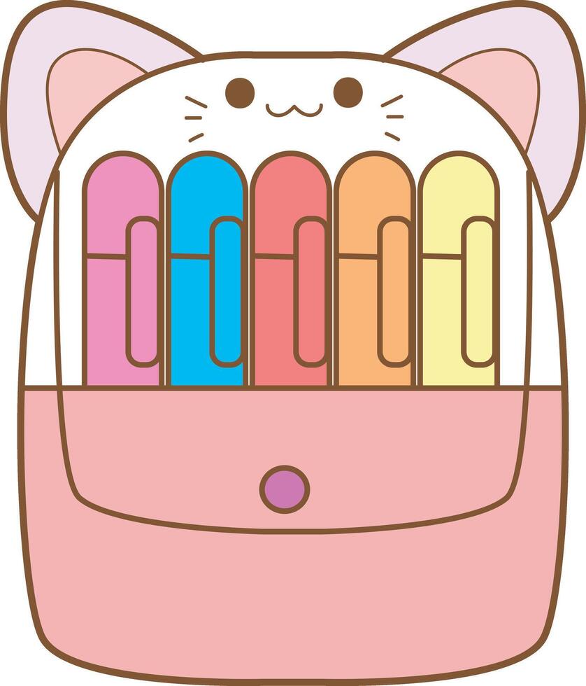 Marker with kitty decoration. Flat icon set of study and learning. Student equipment art. vector