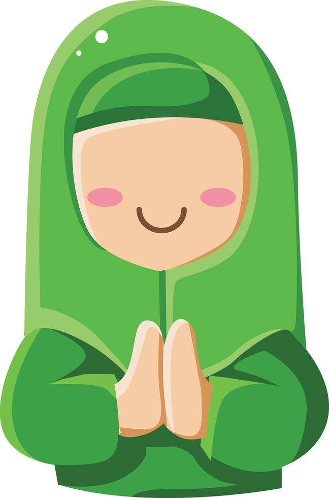 A girl greeting everyone. Ied mubarak of moslem celebration icon. vector