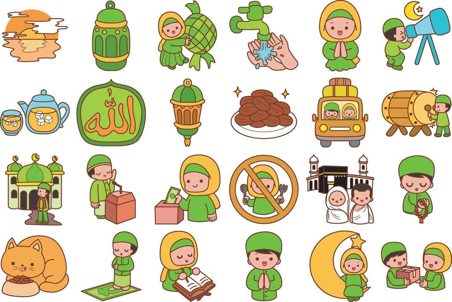 Variation of ramadan kareem. Hand drawn of moslem or Islam elements. vector