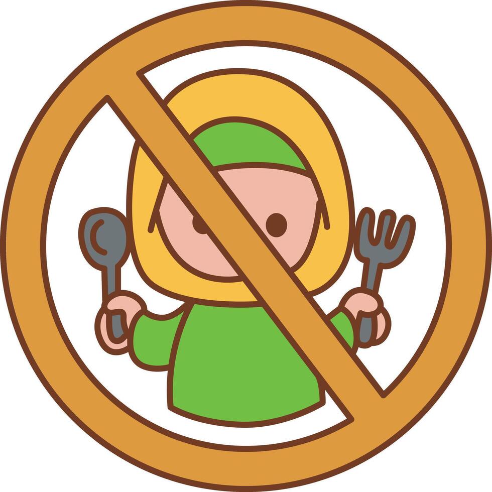 No eating in the fasting of islam. Hand drawn of moslem or Islam elements. vector