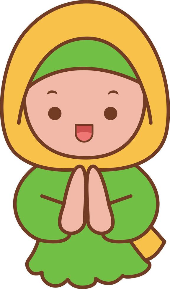 A girl moslem greeting for everyone. Hand drawn of moslem or Islam elements. vector