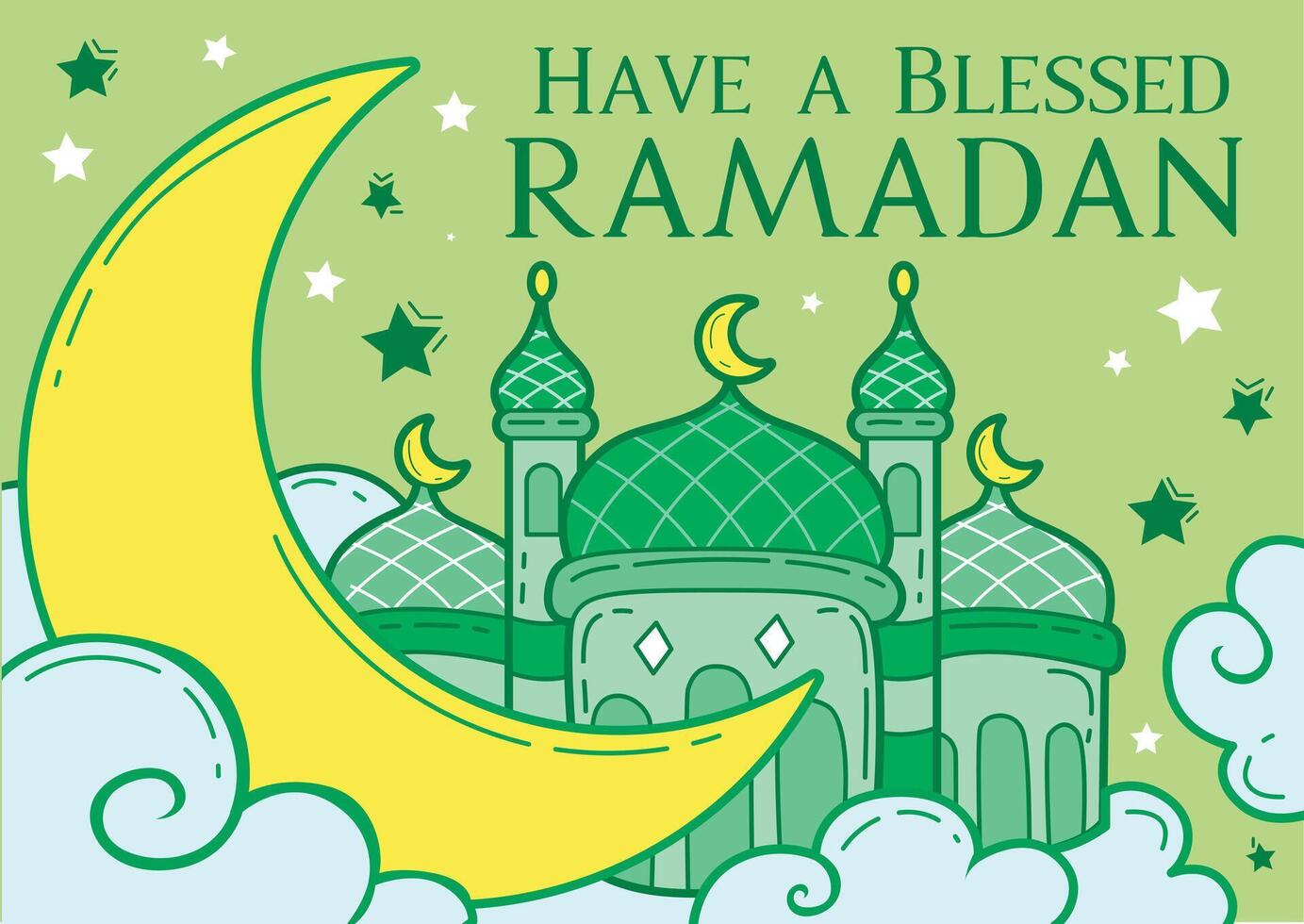 Card with green and yellow vibes for islam. Ied mubarak of moslem celebration icon. vector