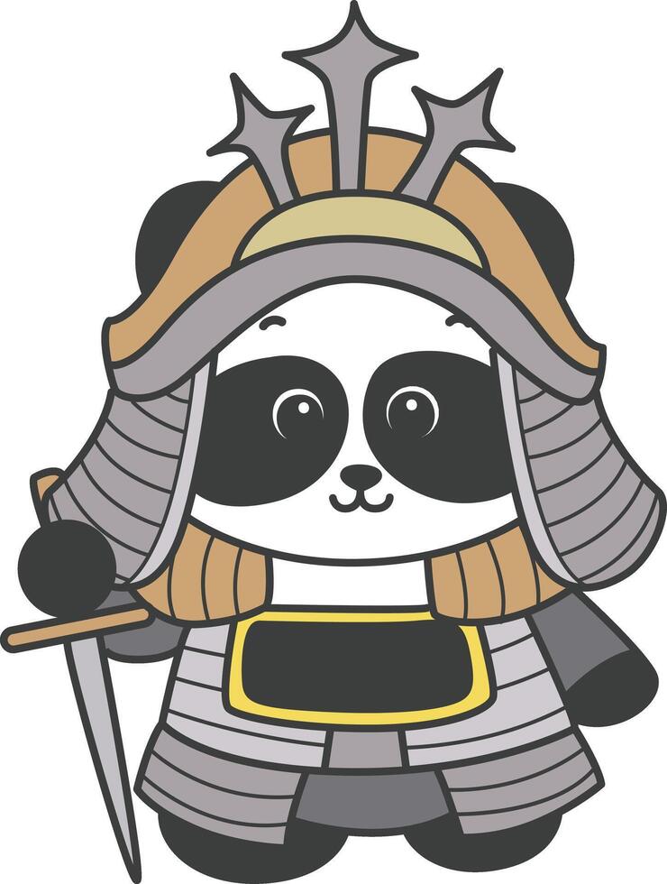 Panda with soldier japanese costume. Funny panda in outfit costume stickers. vector