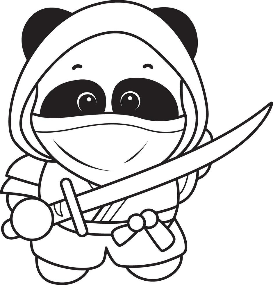 Coloring book with ninja panda. Illustration of cute panda costume icon. vector