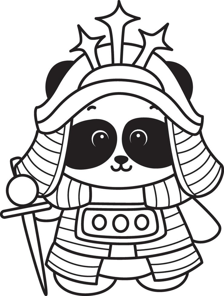 Colorng pages of panda wearing a japanese soldier costume. Funny panda in outfit costume stickers. vector