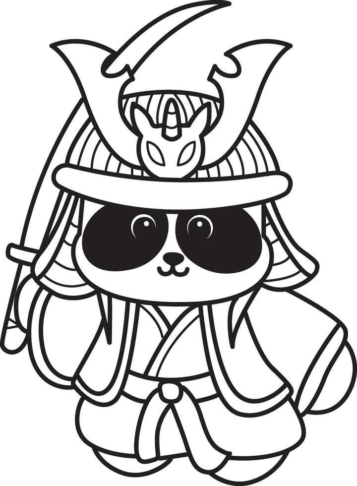 Coloring pages of pandawith helmet and sword. Funny panda in outfit costume stickers. vector