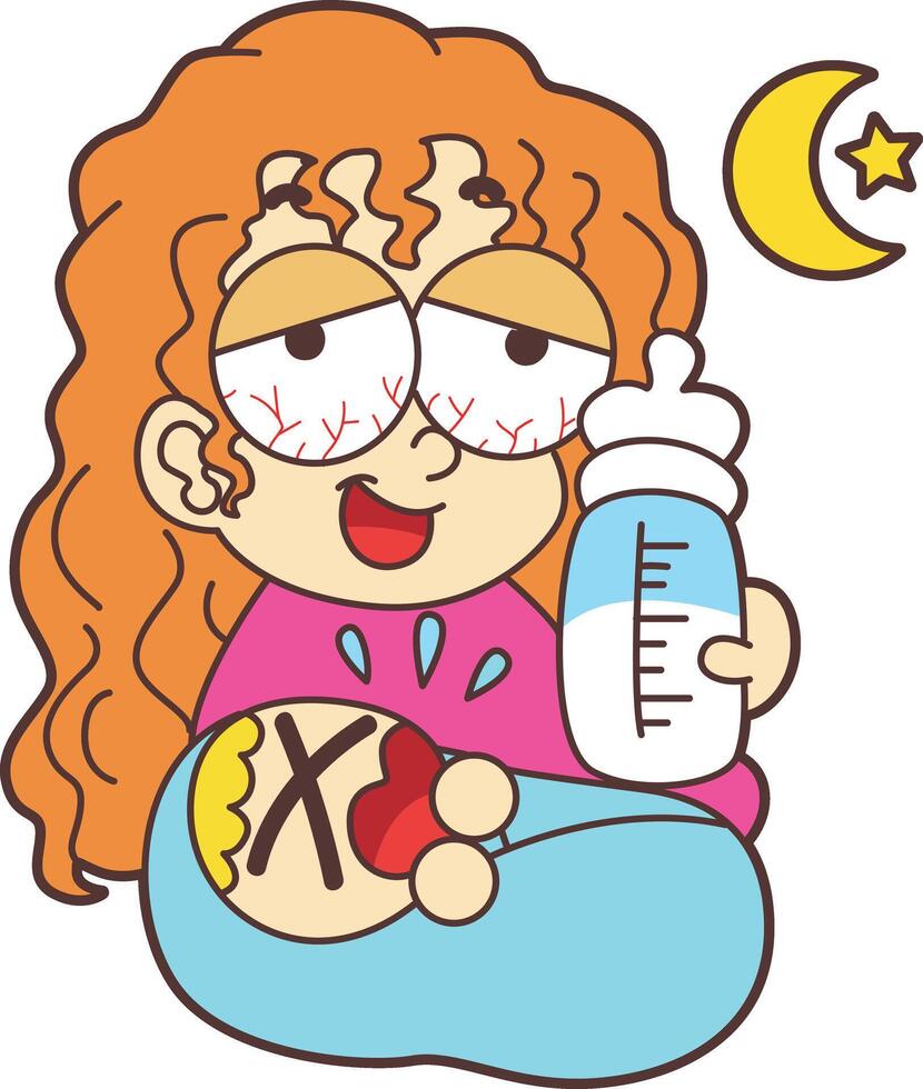 A mother stay up late for give milk to the baby. The theme of this card design is Mothers Day. vector