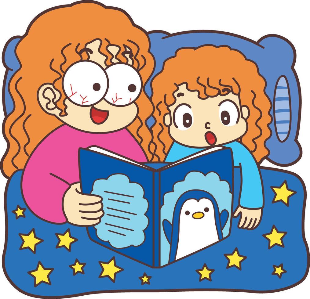 Mom story telling for her daughter. The theme of this card design is Mothers Day. vector