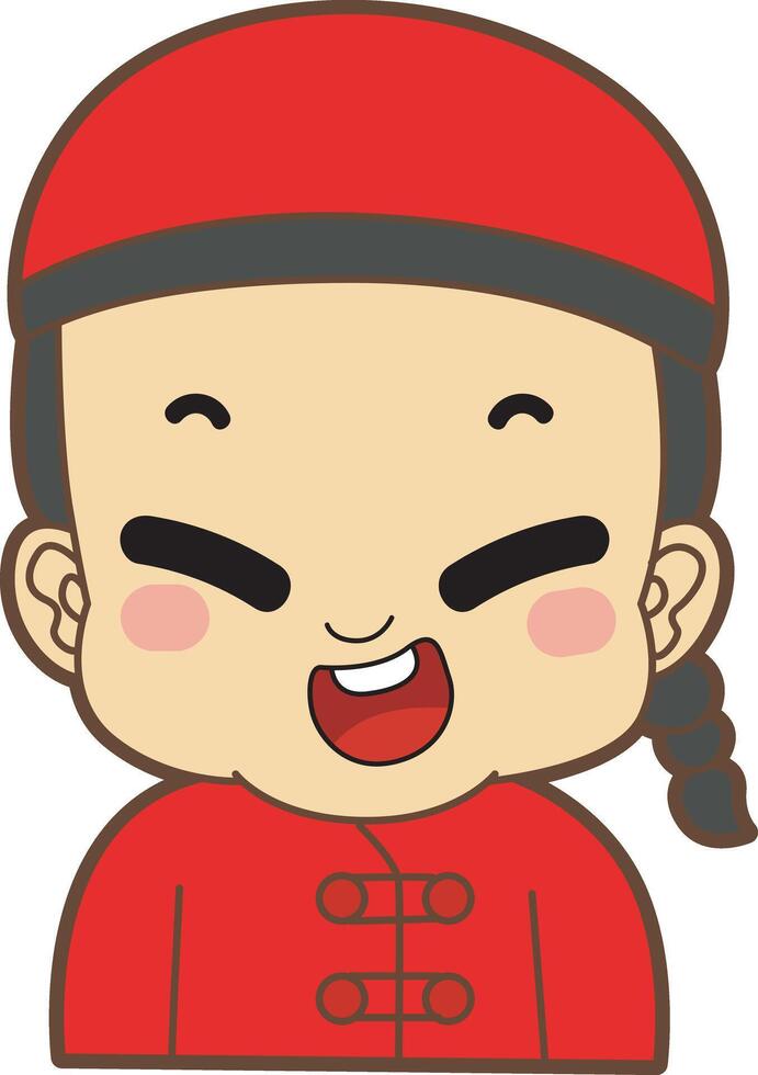 A chinese boy with red costume. Avatar of boy and girl kids. vector