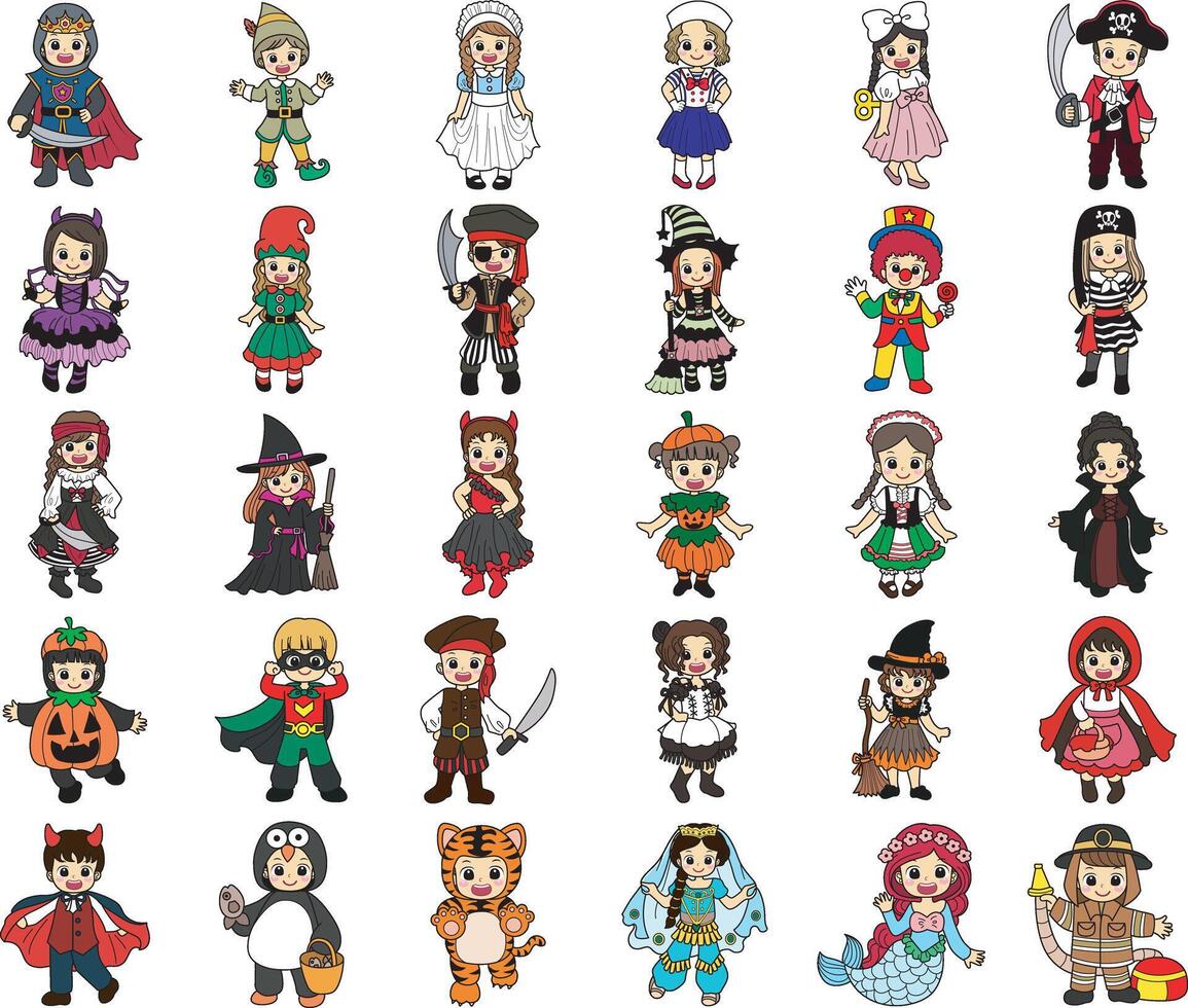 kids costume in halloween party. vector