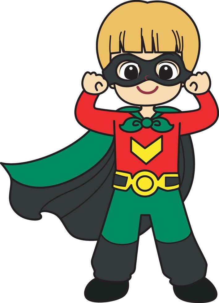 A boy with super hero costume. kids costume in halloween party. vector
