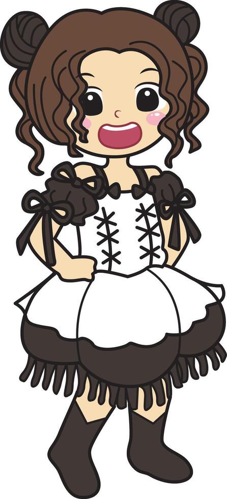 A girl with black and white costume. kids costume in halloween party. vector