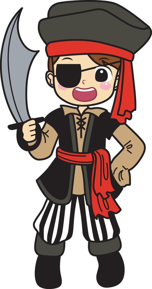 A boy with blindfold pirates costume. kids costume in halloween party. vector