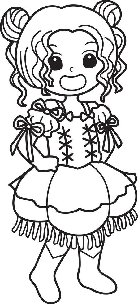 Outline of girl wearing a maid costume. vector