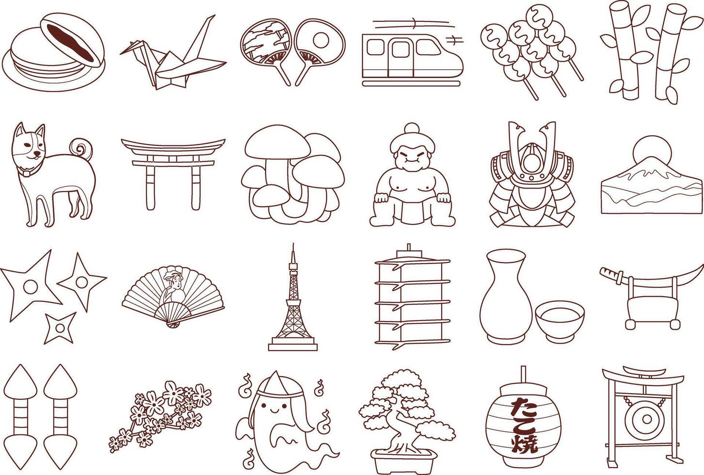 Outline of Illustration icon of japanese items stickers. vector