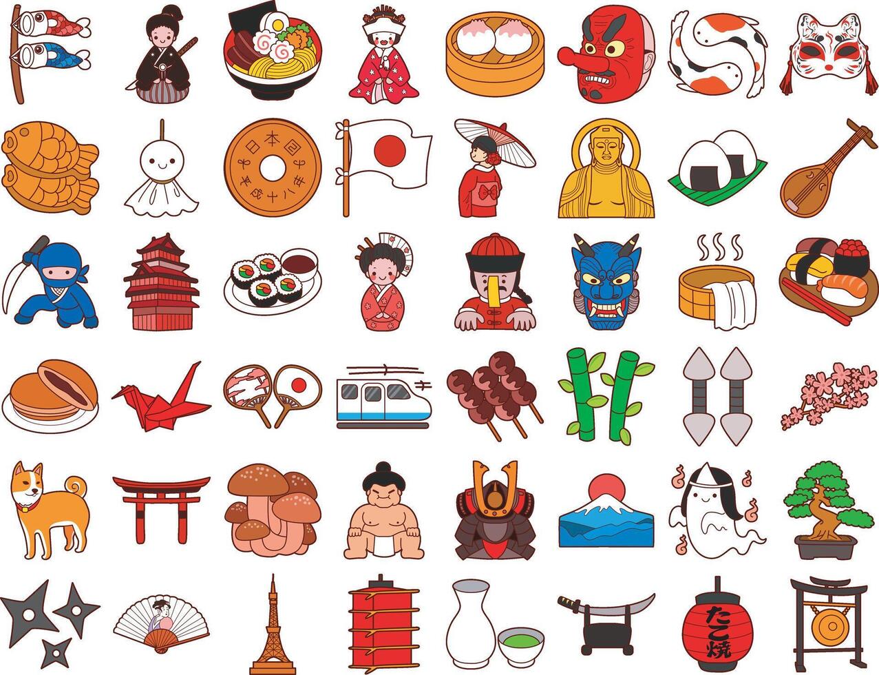 Icon of japanese stickers. Illustration icon of japanese items. vector